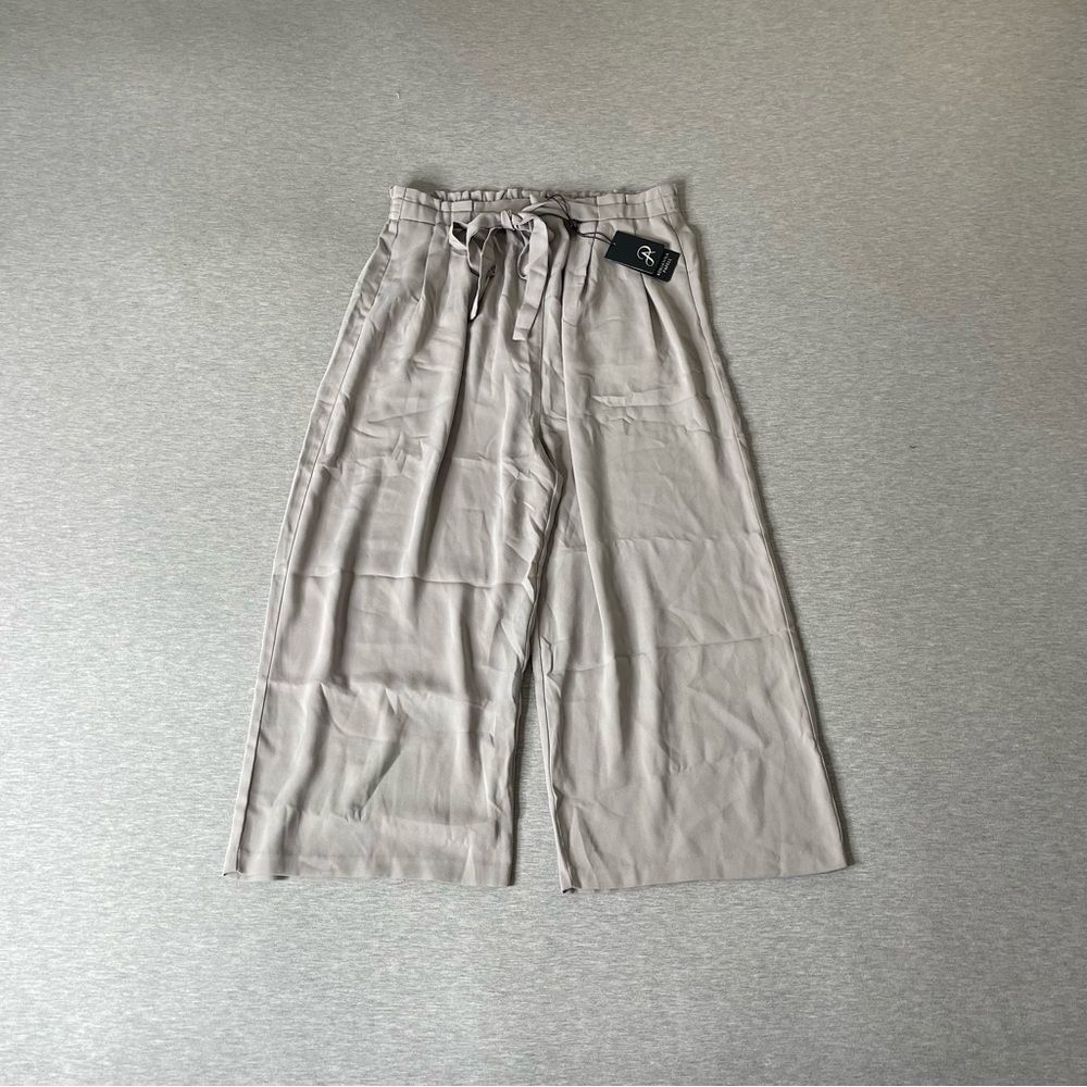 Adrianna Papell Women's Beige Paper Bag Waist Tie Wide Leg Pants